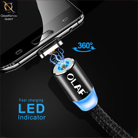 Black - 1M - Type-C - OLAF Magnetic Braided LED Type C 1 Meter Usb Charging Cable