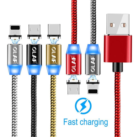 Black - 2M - Lightning - OLAF Magnetic Braided LED Lightning 2 Meter Usb Charging Cable