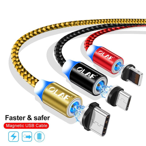 Black - 2M - Micro - OLAF Magnetic Braided LED Micro 2 Meter Usb Charging Cable