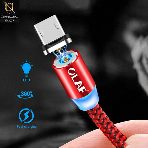 Red - 1M - Type-C - OLAF Magnetic Braided LED Type C 1 Meter Usb Charging Cable