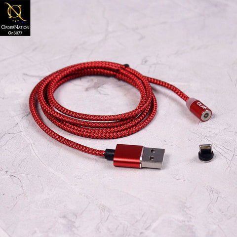 Red - 1M - Lightning - OLAF Magnetic Braided LED Lightning 1 Meter Usb Charging Cable