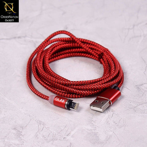 Red - 2M - Lightning - OLAF Magnetic Braided LED Lightning 2 Meter Usb Charging Cable