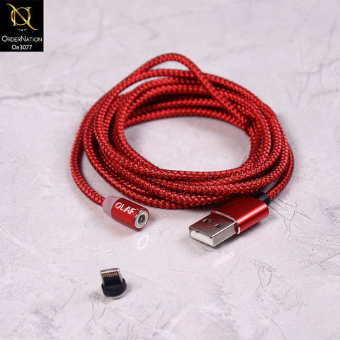 Red - 2M - Lightning - OLAF Magnetic Braided LED Lightning 2 Meter Usb Charging Cable