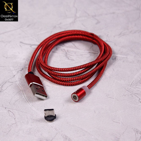 Red - 1M - Type-C - OLAF Magnetic Braided LED Type C 1 Meter Usb Charging Cable