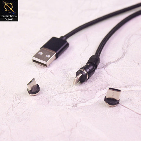 Black - 540 Degree Rotatable Magnetic Fast Charging Data Cable