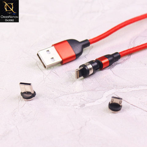 Red - 540 Degree Rotatable Magnetic Fast Charging Data Cable