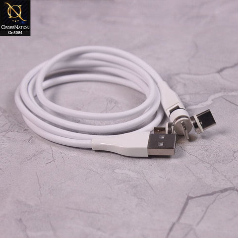 White - 3A Fast Charging Magnetic Cable 2021 Rotatable 540 Degree Cable