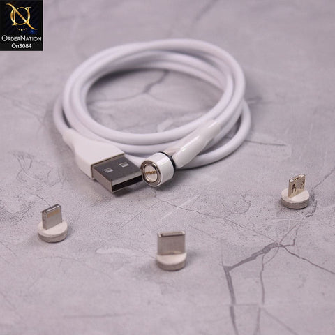 White - 3A Fast Charging Magnetic Cable 2021 Rotatable 540 Degree Cable