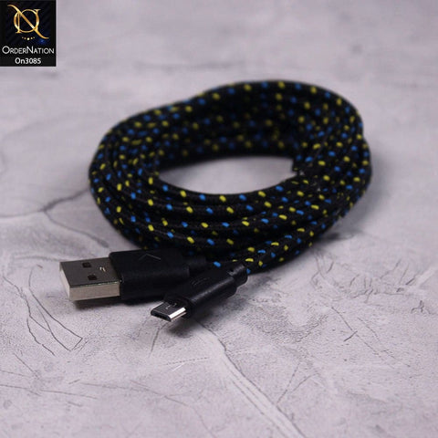 Black - 2M - Micro - Premium Quality Braided Wire Micro USB Cable Sync Nylon Woven Charger Cord