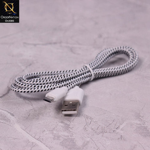 White - 1M - Micro - Premium Quality Braided Wire Micro USB Cable Sync Nylon Woven Charger Cord