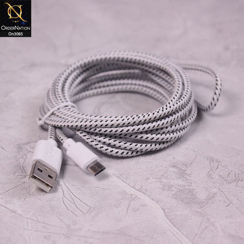 White - 3M - Micro - Premium Quality Braided Wire Micro USB Cable Sync Nylon Woven Charger Cord
