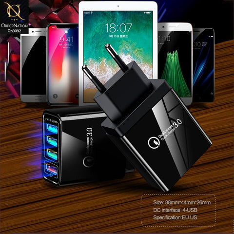 SLS-B07 - Qualcomm 3.0 Quick Charger With 4 Port Usb Fast Charging For Latest iPhone, Samsung, Vivo, Infnix, Oppo, Xiaomi, etc Smartphones