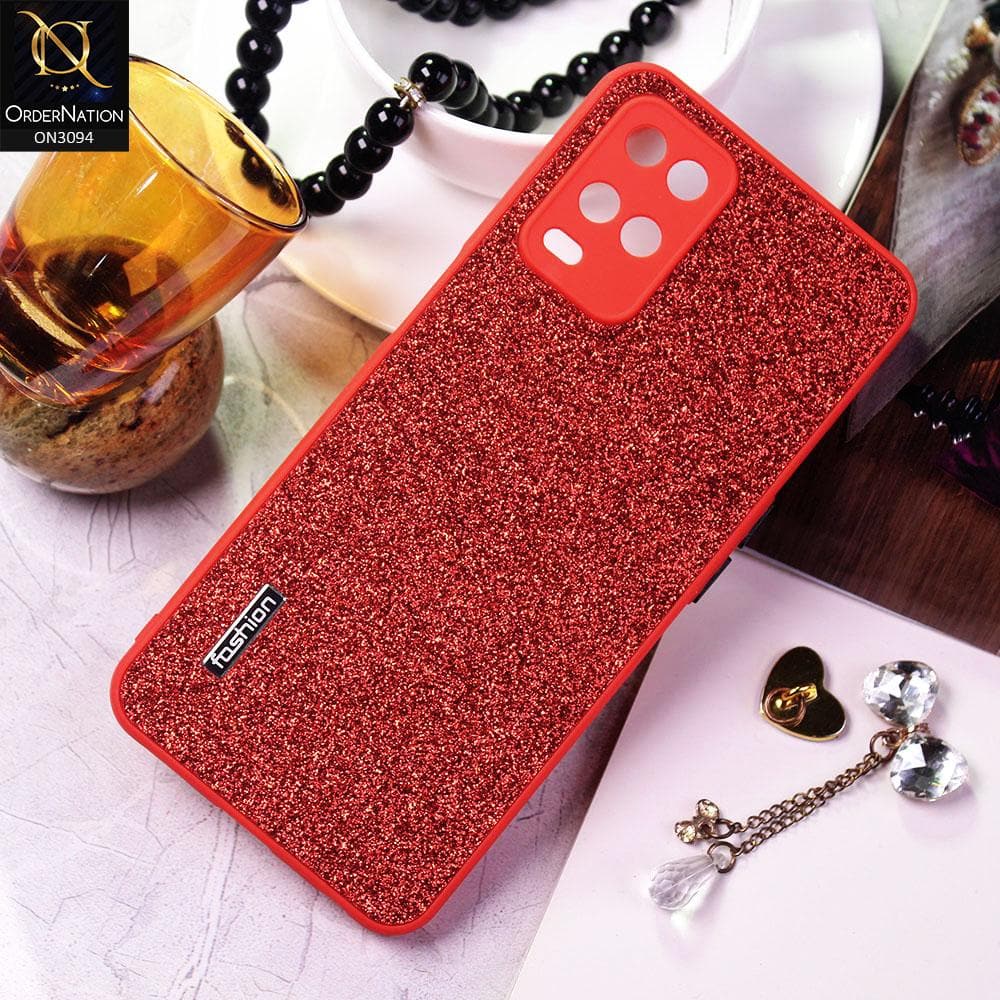 Oppo A54 4G Cover - Red - Bling Sparking Glitter Back Shell Soft Border Camera Protection Case