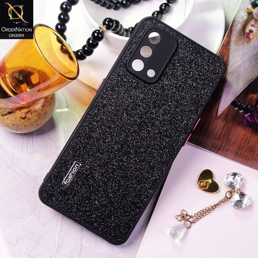 Oppo A74 Cover - Black - Bling Sparking Glitter Back Shell Soft Border Camera Protection Case