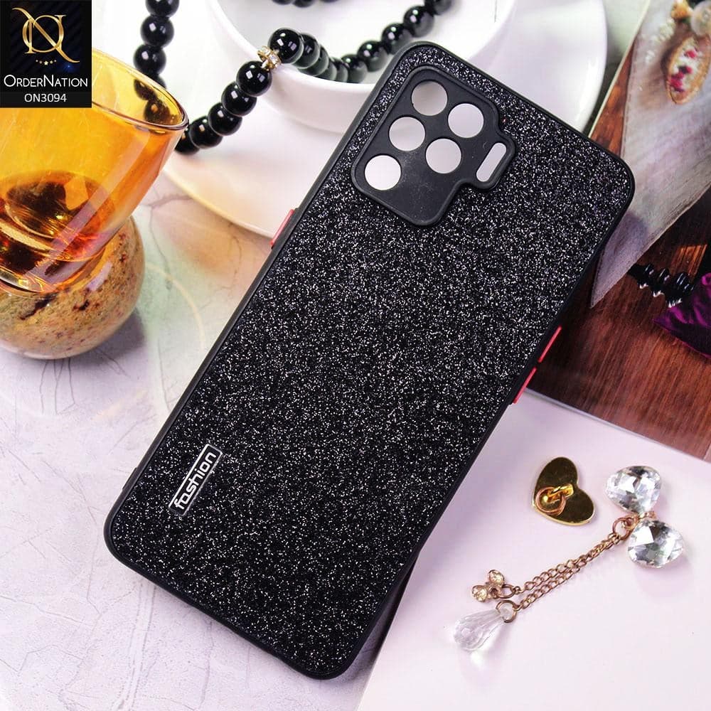 Oppo F19 Pro Cover - Black - Bling Sparking Glitter Back Shell Soft Border Camera Protection Case