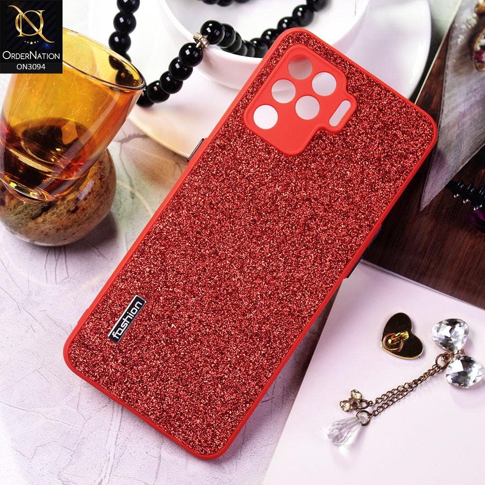 Oppo A94 Cover - Red - Bling Sparking Glitter Back Shell Soft Border Camera Protection Case