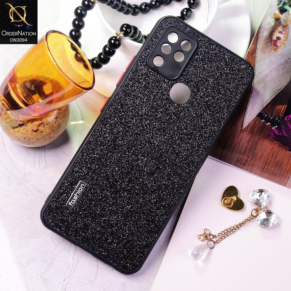 Infinix Hot 10 Cover - Black - Bling Sparking Glitter Back Shell Soft Border Camera Protection Case