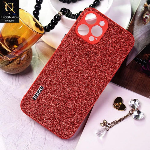iPhone 12 Pro Cover - Red - Bling Sparking Glitter Back Shell Soft Border Camera Protection Case