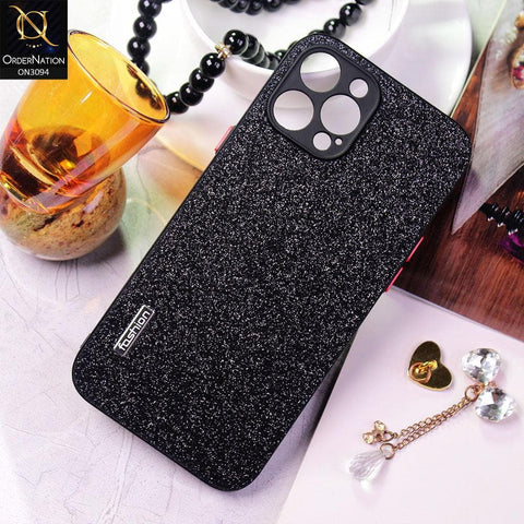 iPhone 12 Pro Max Cover - Black - Bling Sparking Glitter Back Shell Soft Border Camera Protection Case