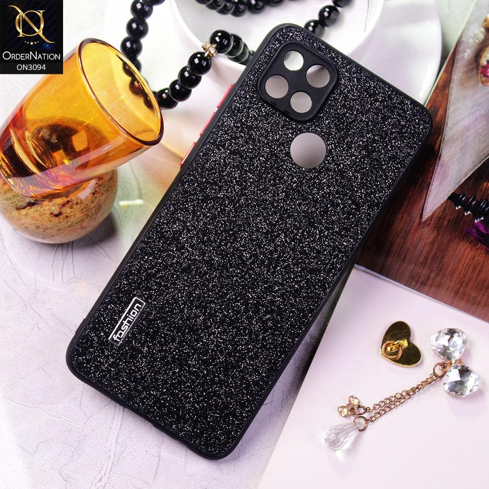 Oppo A15s Cover - Black - Bling Sparking Glitter Back Shell Soft Border Camera Protection Case
