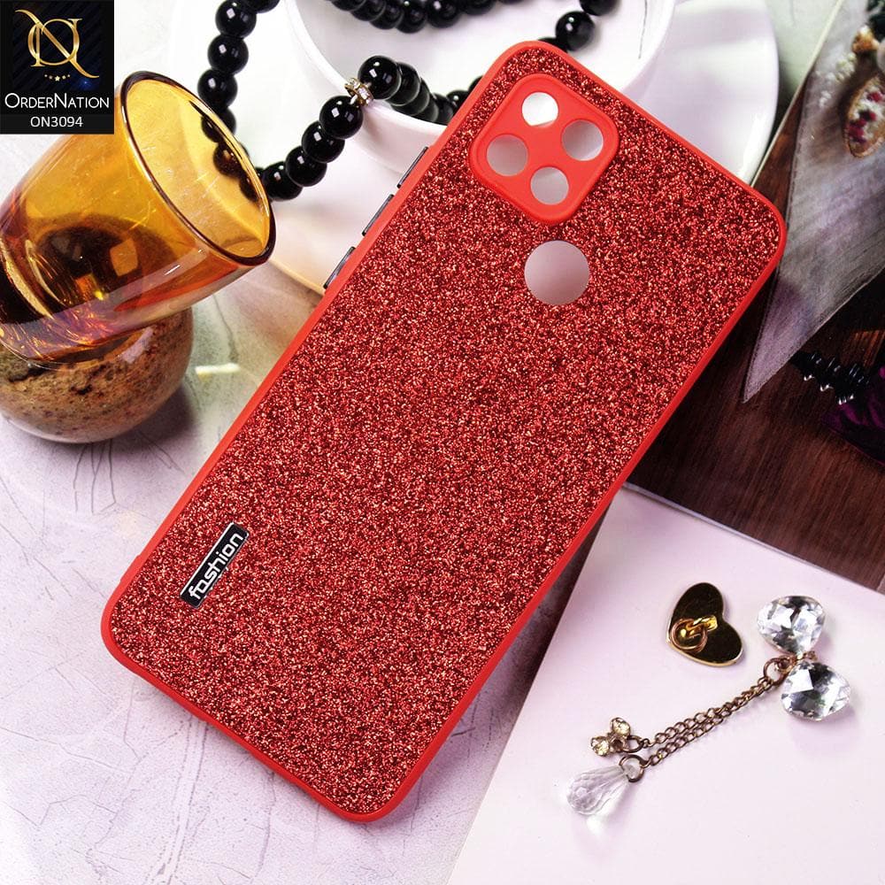 Oppo A15 Cover - Red - Bling Sparking Glitter Back Shell Soft Border Camera Protection Case