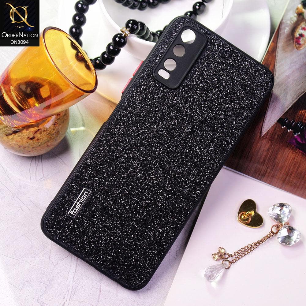 Vivo Y20s Cover - Black - Bling Sparking Glitter Back Shell Soft Border Camera Protection Case