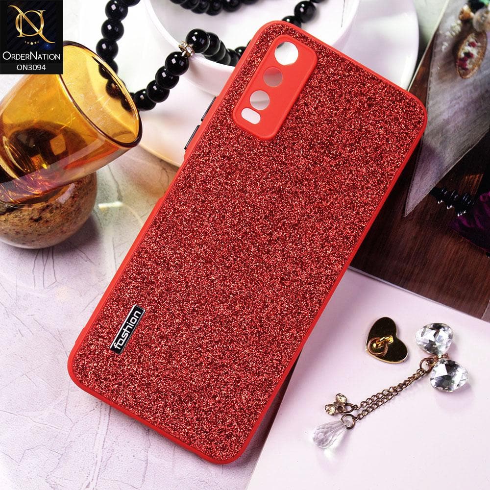 Vivo Y11s Cover - Red - Bling Sparking Glitter Back Shell Soft Border Camera Protection Case