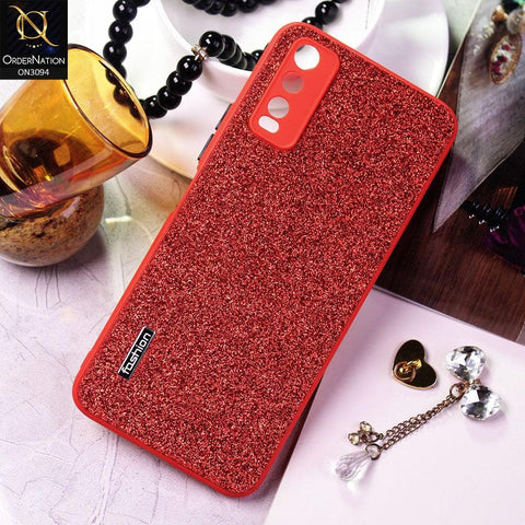 Vivo Y11s Cover - Red - Bling Sparking Glitter Back Shell Soft Border Camera Protection Case