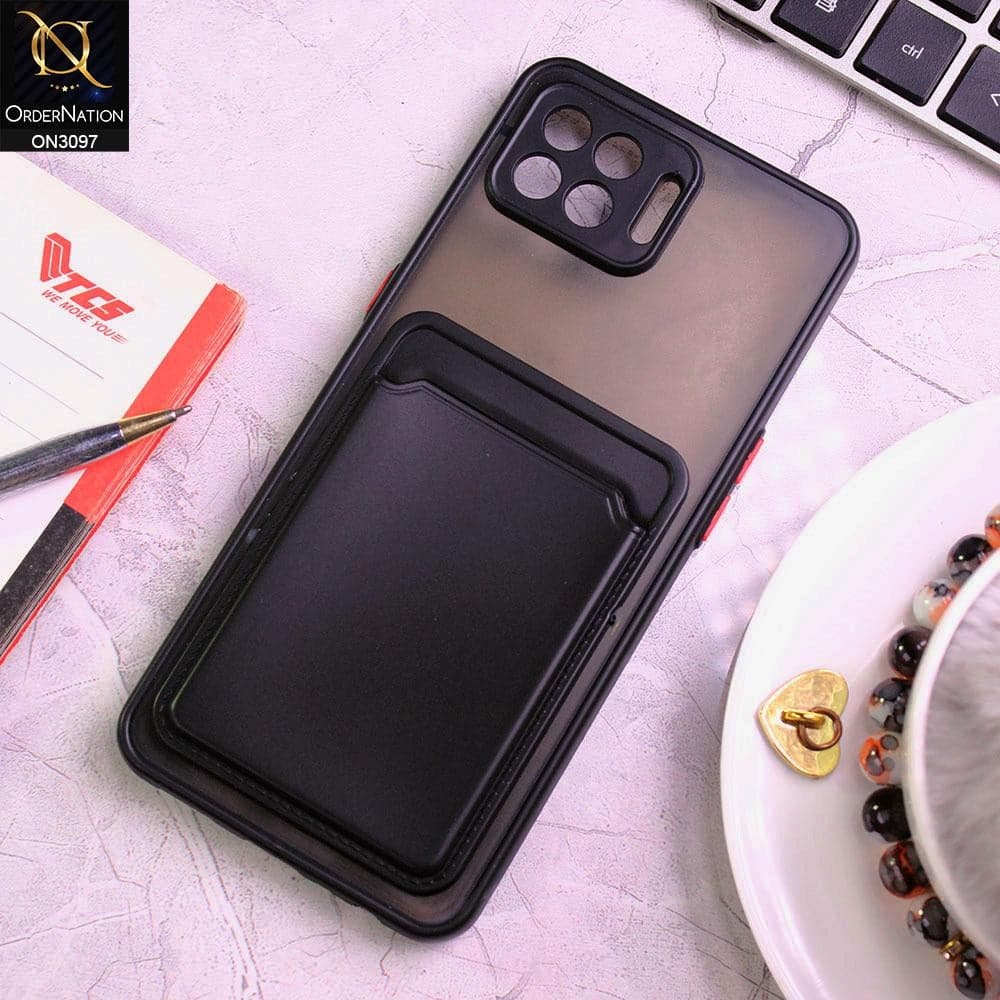Oppo Reno 4F Cover - Black - Translucent Camera Protection Soft Border Case With Card Holder