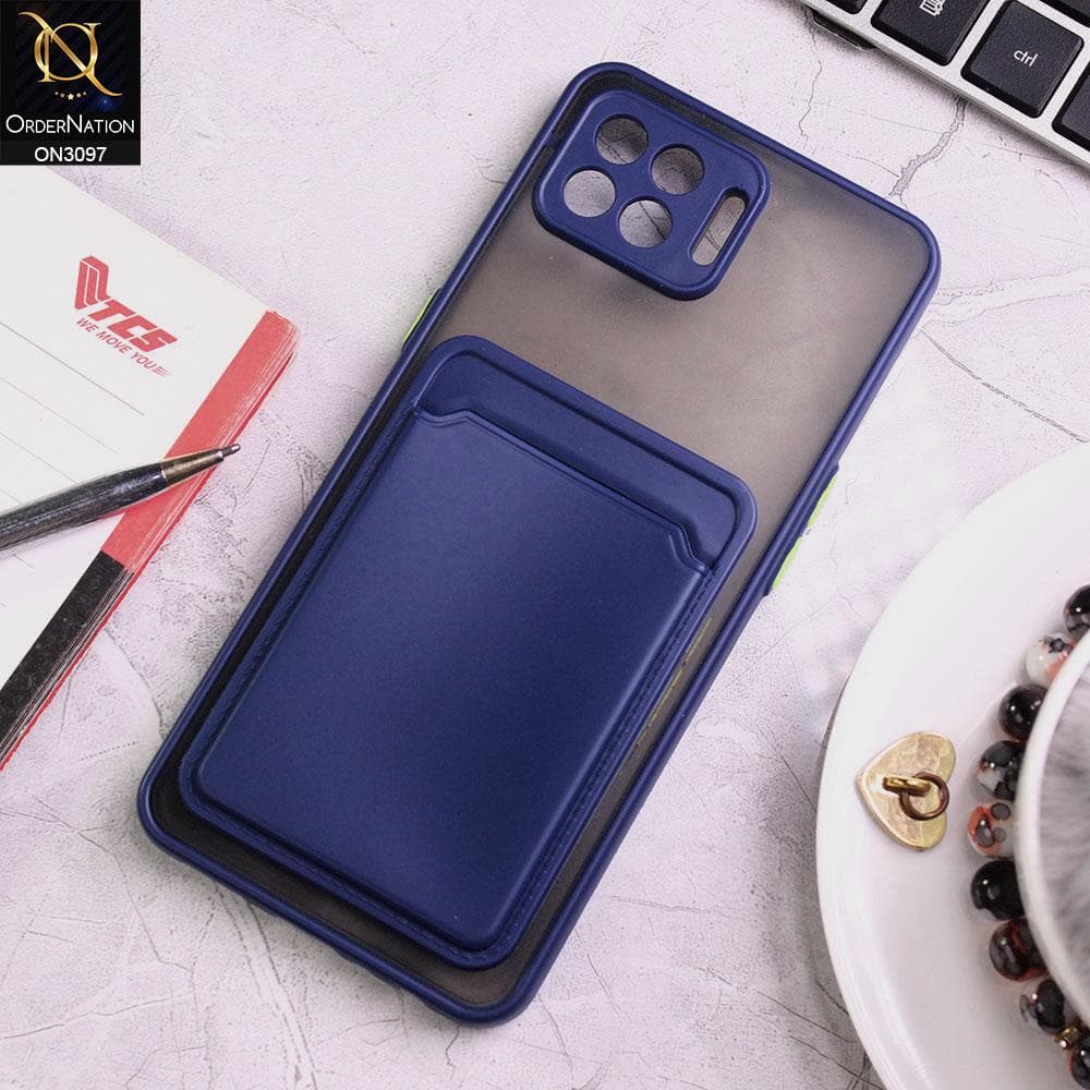 Oppo Reno 4 Lite Cover - Blue - Translucent Camera Protection Soft Border Case With Card Holder