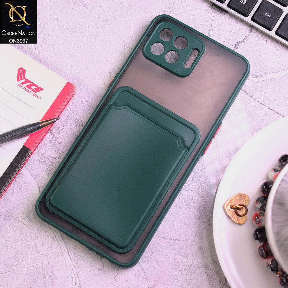 Oppo Reno 4F Cover - Green - Translucent Camera Protection Soft Border Case With Card Holder