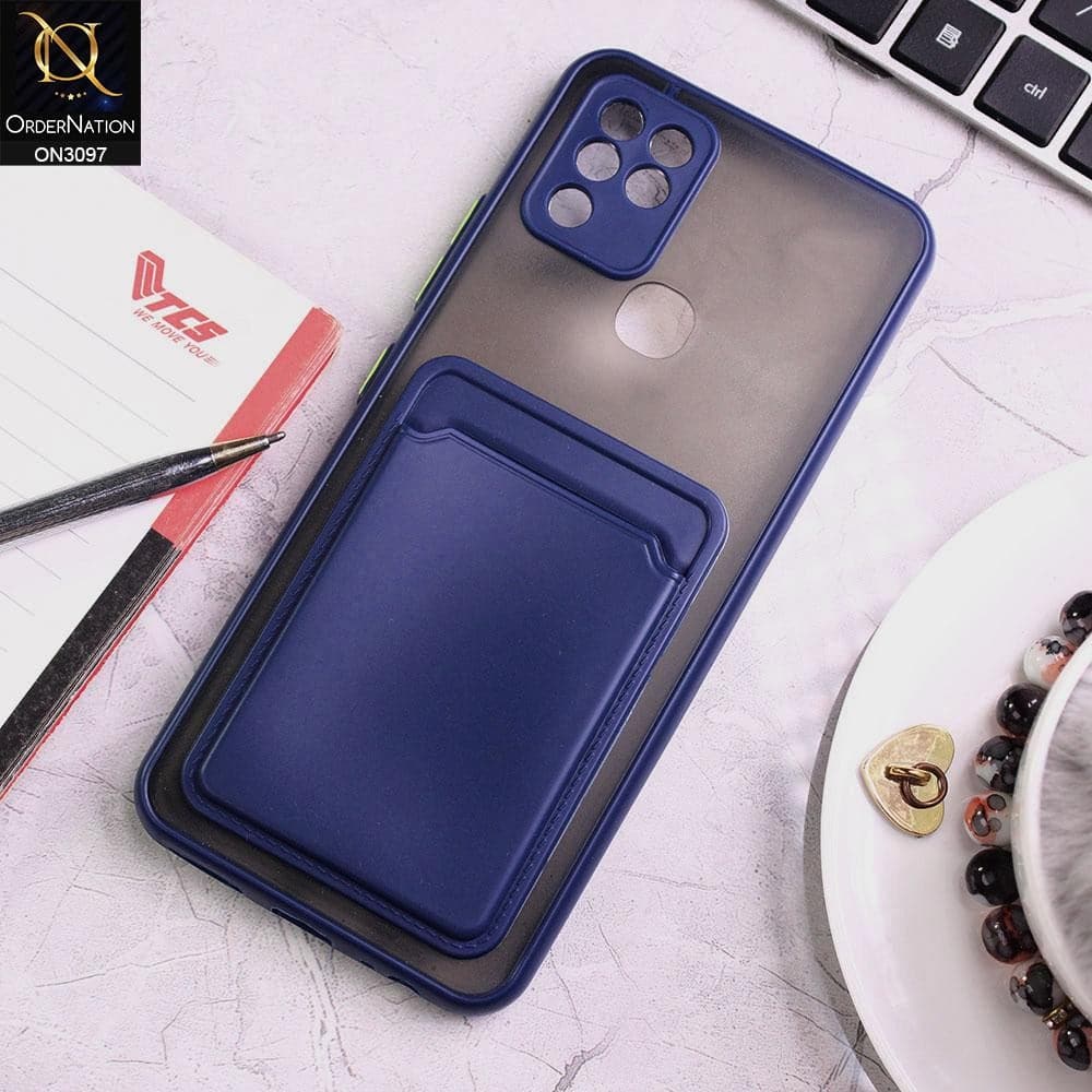 Infinix Hot 10 Cover - Blue - Translucent Camera Protection Soft Border Case With Card Holder