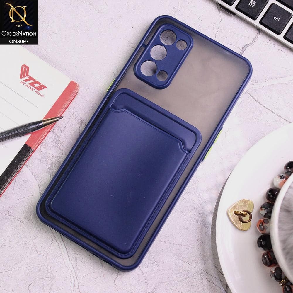 Oppo Reno 5 5G Cover - Blue - Translucent Camera Protection Soft Border Case With Card Holder