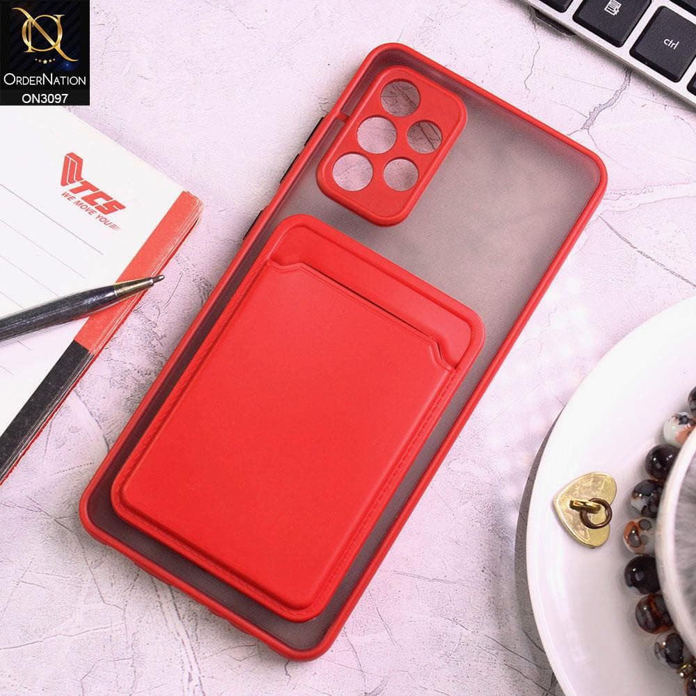 Samsung Galaxy A52 Cover - Red - Translucent Camera Protection Soft Border Case With Card Holder