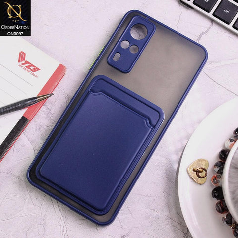 Vivo Y51a Cover - Blue - Translucent Camera Protection Soft Border Case With Card Holder