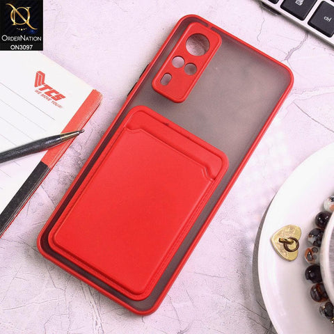 Vivo Y51 (2020 December) Cover - Red - Translucent Camera Protection Soft Border Case With Card Holder