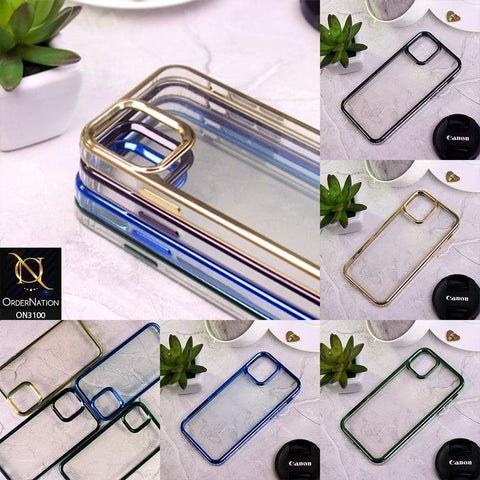 iPhone 12 Cover - Blue - New Electroplating Color Border Lines Evo Clear Scratch Resistant Soft Case