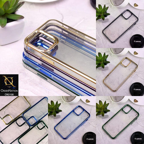 iPhone 12 Pro Max Cover - Blue - New Electroplating Color Border Lines Evo Clear Scratch Resistant Soft Case