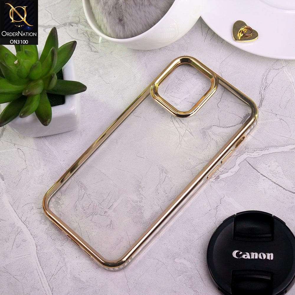 iPhone 11 Cover - Golden - New Electroplating Color Border Lines Evo Clear Scratch Resistant Soft Case