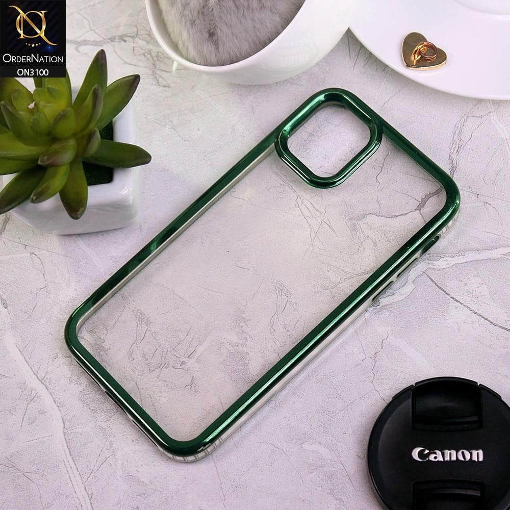 iPhone 11 Cover - Green - New Electroplating Color Border Lines Evo Clear Scratch Resistant Soft Case