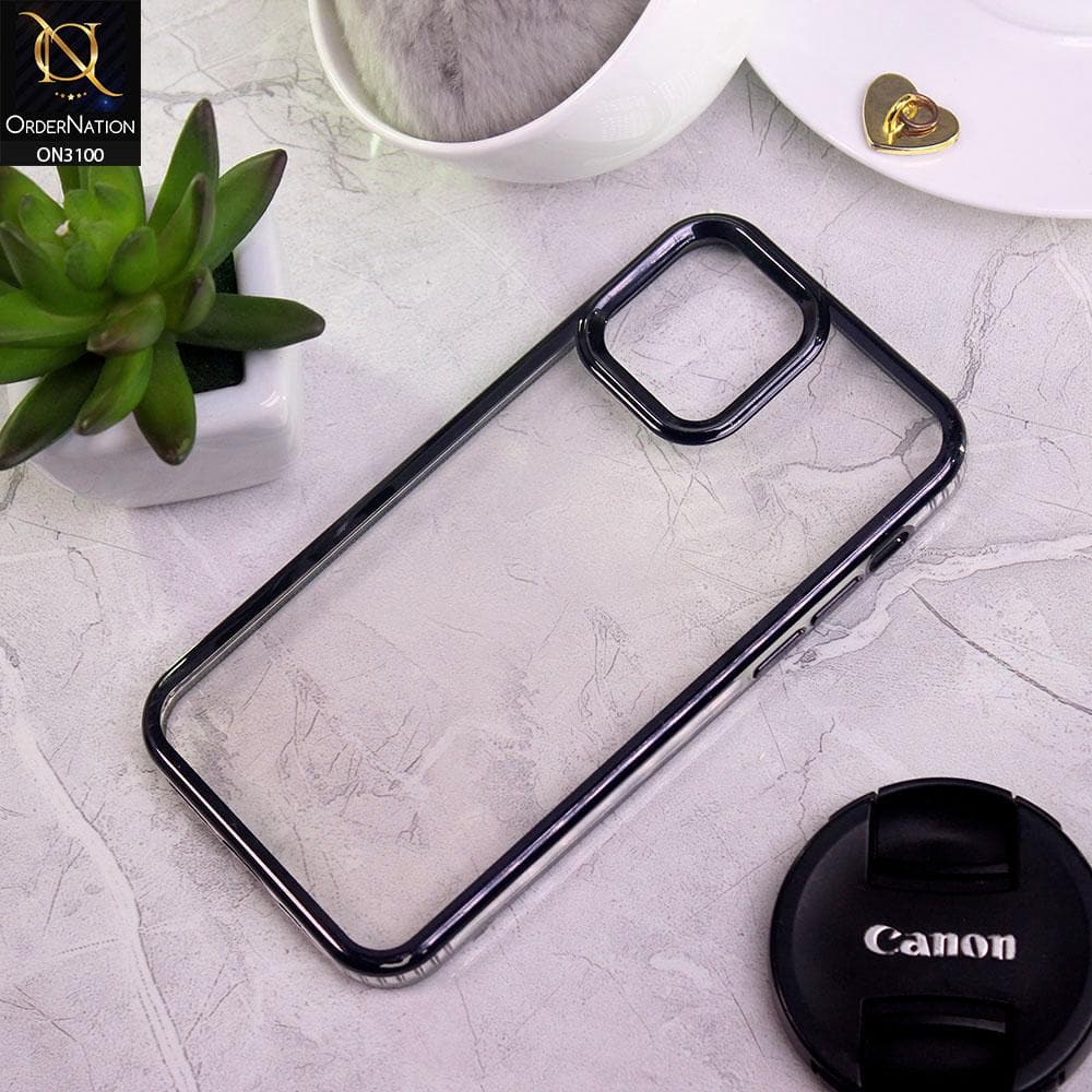 iPhone 12 Cover - Black - New Electroplating Color Border Lines Evo Clear Scratch Resistant Soft Case