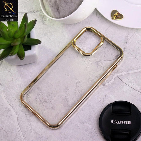 iPhone 12 Pro Cover - Golden - New Electroplating Color Border Lines Evo Clear Scratch Resistant Soft Case