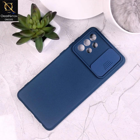 Samsung Galaxy A72 Cover - Blue - New Matte Soft Silicone Shutter Slide Camera Protection Case