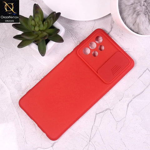Samsung Galaxy A72 Cover - Red - New Matte Soft Silicone Shutter Slide Camera Protection Case