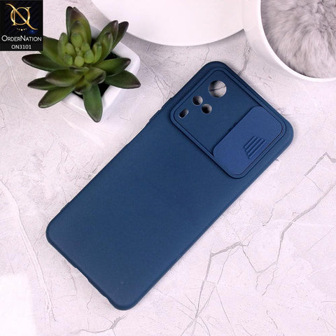 Vivo Y51 (2020 December) Cover - Blue - New Matte Soft Silicone Shutter Slide Camera Protection Case