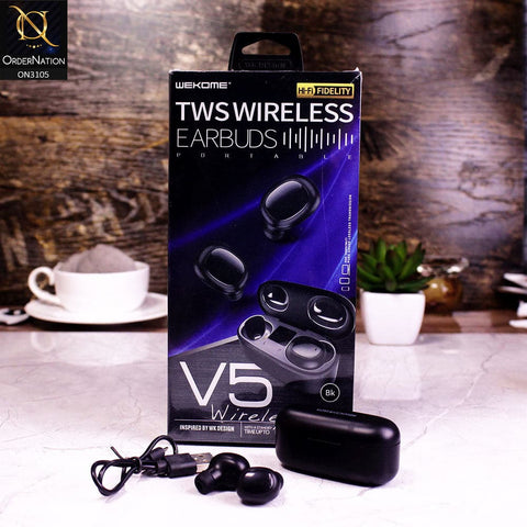 True Wireless Earbuds - Black - Rema V5 TWS Wirelss Earbuds with Display