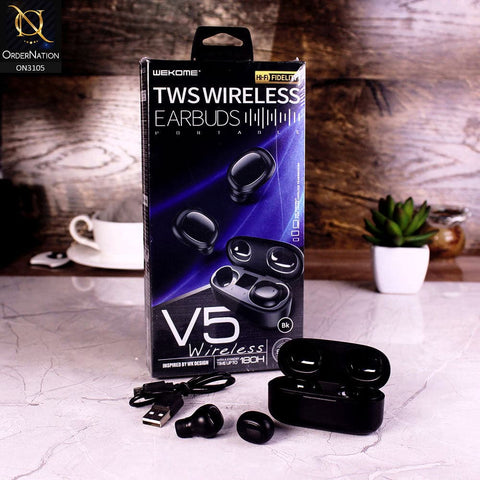 True Wireless Earbuds - Black - Rema V5 TWS Wirelss Earbuds with Display