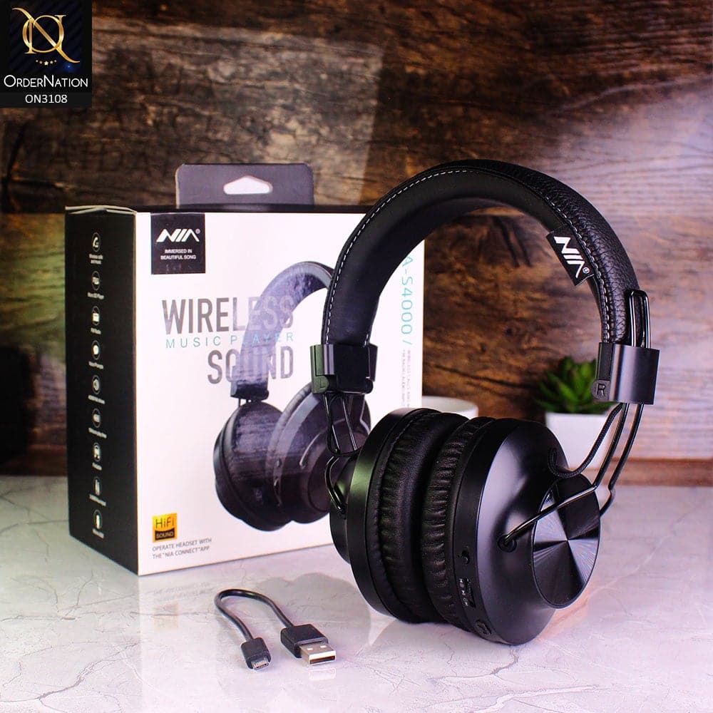 Black - NIA S4000 Blutooth Wireless Stereo Headphones