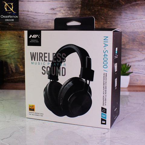 Black - NIA S4000 Blutooth Wireless Stereo Headphones