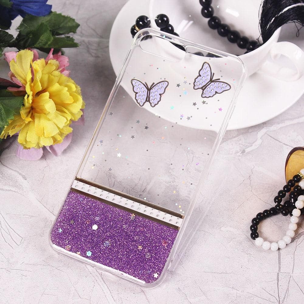 iPhone 8 Plus / 7 Plus Cover - Design 3 - Ultra Thin Rhinestone Glitter Soft Case - Glitter Does Not Move